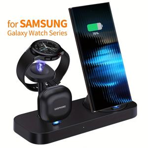 TEMU 갤럭시 S25 S24 울트라/S23+/S22/S21/노트 20/Z 플립/Z 폴드 4, 갤럭시 버즈 워치 8 7 6/클래식/5 프로/4/Lte/액티브/2/1용 3in 1 무선 충전 스탠드 패드 고속 충전 도크 및 USB 타입-C 여행 어댑터 데스크탑 충전기|C타입충전기