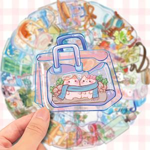 TEMU 50개 투명 DIY 고품질 스티커 - 재사용 가능한 자체 접착 비닐 데칼, 귀여운 고양이 & 꽃무늬 디자인, 액센트 포함, 노트북/스케이트보드/가방/휴대폰 커스터마이징용, 내구성 강한 장식 스티커