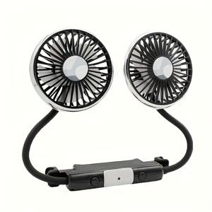 TEMU 1개 듀얼헤드 강력한 차량용 뒷좌석 팬, 360° 회전, USB 전원 5V 무소음 작동, 독립형 듀얼 헤드 스위치, 2단계 속도 조절 버튼, 대형 날개 5개, 여름차량·SUV·RV 및 홈 침실 냉방용|차량용선풍기