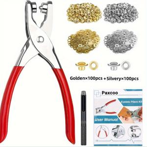 TEMU 200개/세 메탈 아이렐 플라이어 키트, 구멍 펀치 포함, 1/4인치 6mm(내부 직경) 그롬메트 핸드 프레스 도구, 전원 없이 사용, DIY 가죽공예, 수제 및 공예 프로젝트에 이상적