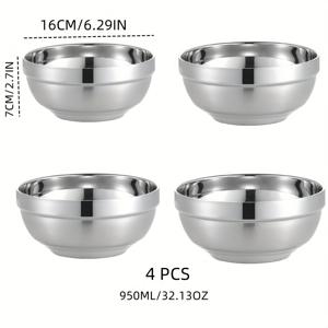 TEMU 4pcs 스테인리스 스틸 보울 세트, 3가지 사이즈: 12/14/16cm, 이중 단열 식품 전달용 그릇, 수프 그릇, 샐러드 그릇, 시리얼 그릇, 및 디저트에 적합. 식기세척기 사용 가능, 야외 피크닉용 쌓기 가능한 휴대용 주방 용품