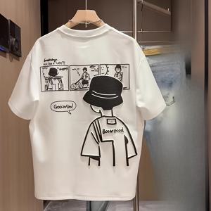 TEMU 남성 캐주얼 반팔 티셔츠 - 캐릭터 프린트가 있는 통기성이 좋은 여름 티셔츠, 100% 폴리에스터 니트 원단, 라운드 넥 디자인, 기계 세탁 가능, 일상 착용 및 야외 활동에 편안함, 일상 티셔츠 | 캐릭터 프린트 티셔츠 | 내구성 있는 원단