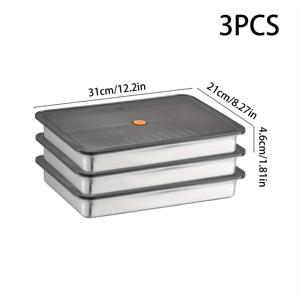 TEMU 3/5개, 스테인레스 스틸 식품 보관용기, 검은색 보이게 밀봉 뚜껑 - 누출 방지, 쌓을 수 있음, 고기, 과일 및 야채 보관에 완벽, 식사 준비 및 야외 피크닉에 이상적인 주방 정리함 - 가정 및 야외 사용에 이상적, 학교로 돌아가기|트라이탄밀폐용기