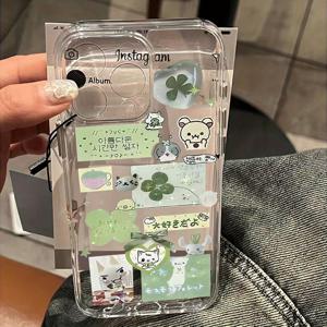 TEMU 아이폰 16e, 16, 15, 14, 13, 12, 11 Pro Max, X, XR, XS Max, 7 Plus 호환 투명 TPU 소프트 백 커버 - 한국 스타일 귀여운 클로버 베어 폰 케이스