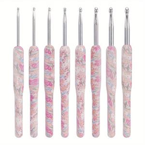 TEMU 8pcs 고품질 스테인레스 스틸 크로 셰 뜨개질 바늘 플라스틱 그립 버퍼링 핸들 관절염 손을위한 직조 후크 크로 셰 뜨개질 바늘 세트 및 초보자를위한 크로 셰 뜨개질 액세서리 2.5mm/0.09inch-6mm/0.23inch