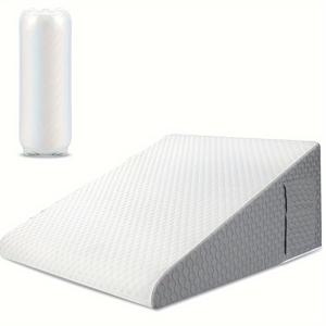 TEMU 1pc 에르고노믹 베드 웨지 베개, 중간 소프트 지원, 등, 다리, 수면무호흡증, 임신, 산소흡수, GERD, 심장통, 비호흡, 기계 세척 가능, 경량, 분리 가능한 커버, 100% 충전, 100% 폴리에스터 커버, 니트 직물, 인쇄 없음 - 흰색