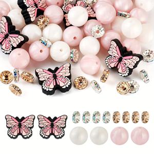 TEMU 65개 나비 반짝이 비즈 세트, 다양한 실리콘 휠 스페이서 모조 다이아몬드 비즈 키트 DIY 쥬얼리 만들기 패션 팔찌 펜 장식 공예 용품, 이상적인 발렌타인 데이 선물