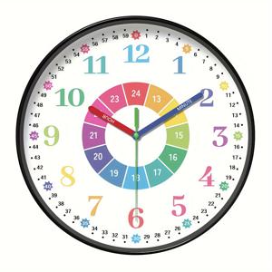 TEMU 1개 8인치 교육용 벽시계 - 조용한 틱소리가 없는 시계, 컬러 디지털 및 컬러 손목 디자인 학습 시계, 학교 교실, 놀이방 및 침실 장식에 완벽함, 휴일 장식 생일 선물 (배터리 없음)