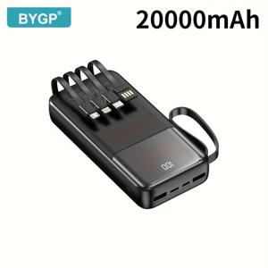 TEMU 20000mAh 휴대용 파워 뱅크, PD20W 고속 충전, 내장형 4개 충전 케이블 포함/LED 전원 디스플레이, 끈 포함, 아이폰/ 모바일 폰 및 디지털 전자 기기에 적합, 비상 배터리 팩, 선물|보조배터리|보조배터리20000