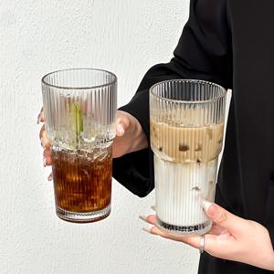TEMU 1개/2개 대용량 수직 줄무늬 유리컵 고가의 차가운 음료 컵 주스 커피 물컵