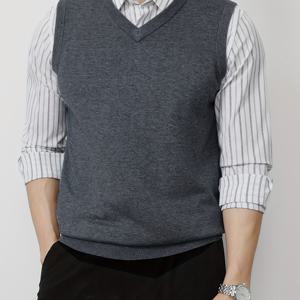 TEMU 1pc 남성 캐주얼 V넥 단색 컬러 니트 슬리브리스 스웨터 베스트 - 폴리에스테르 풀오버 스프링/가을용 약간의 신축성이 있는 - 스키니 핏 니트 탱크 탑 ​​​​(봄/가을)|남자나시