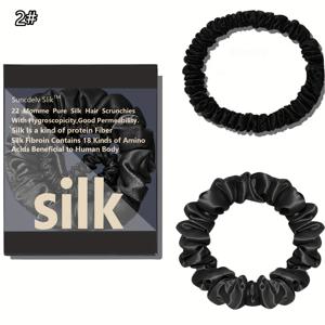 TEMU 2pcs YANRONG 실크 헤어 타이 - 우수한 헤어 스크런치와 우아한 단색, 1cm/2cm 폭, 여성 헤어에 완벽, 데이 선물 아이디어, 헤어 액세서리, 세련된 액세서리, 고급스러운 질감