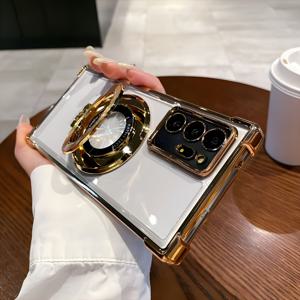 TEMU 삼성 갤럭시 A55 A54 A53 A25 A35용 투명 전기도금 자석 스탠드 방탄 케이스, 노트 20 울트라용 후면 커버 및 렌즈 보호기