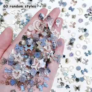 TEMU 60개 혼합 폴리레신 나비 꽃 장식, 3D 플랫백 캐보숀 장식, 네일 아트, 스크랩북, 보석 만들기, 폰 케이스 장식, 예술적인 진주 장식, 새해 선물