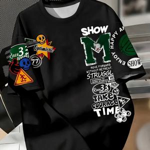 TEMU 남성용 3D 농구 만화 프린트 티셔츠, 여름 캐주얼 크루넥 반팔 상의, 100% 폴리에스테르 니트 원단, 약간의 신축성, 일반 핏, 150gsm - 트렌디한 스포츠 티셔츠 (성인용)
