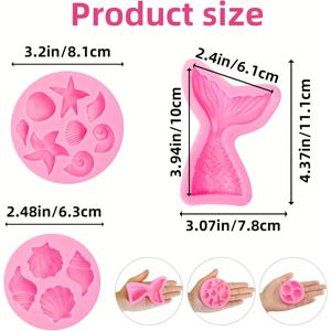 TEMU 3pcs 미니 해양 테마 fondant 초콜릿 실리콘 모양 - 해조류, 조개, 머메이드 꼬리, 해마, 별어류, 산호를 특징으로 하는 DIY 베이킹 및 캔디 장식에 적합한 머메이드 테마 주방 도구|즐거운 베이킹 필수품|세부적인 인상, 머메이드 파티 장식