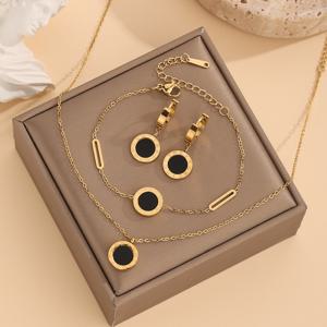 TEMU 4pcs 우아한 316 스테인리스 스틸 로마 블랙 체인 목걸이 & 귀걸이 세트 - 18K 금박, 원형 подв장 및 드리밍 장식이 있는 스타일, 파티, 휴일 및 특별한 기회에 이상적, 세련된 액세서리| 보석|드리밍 귀걸이, 블랙 보석