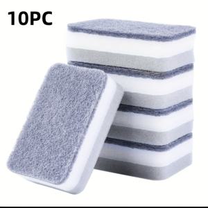 TEMU 10 Magic Three-Layer Cleaning Sponges, 재사용 가능한 식기 세척, 조리기구 세척 패드 및 주방 세척 도구에 적합합니다.