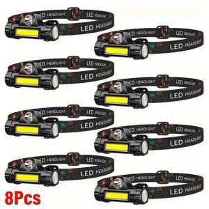 TEMU 8개입 리항스타 LED 헤드램프 USB 충전식 150루멘, 조절 가능한 머리띠 자석형, 캠핑 러닝 낚시 비상용 초경량 COB 손전등, USB 케이블 포함, 야외 조명, 컴팩트 디자인 내구성 헤드램프