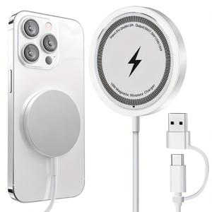TEMU 아이폰 15/14/13/12/11 프로 맥스 & 13 미니용 15W 자석 무선 충전기 - USB-C 고속 충전, 과열 보호 기능, 자석 인덕션 백 케이스 호환, 스마트폰 충전기, 원형 충전 패드, 효율적인 충전 기술