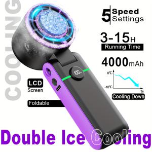 TEMU HIPAPPY 135° 접이식 휴대용 선풍기 - 1-100 풍속 휴대용 터빈 선풍기, 4000mAh 초저소음 책상 선풍기, 3초 냉각, 최대 15시간 사용 시간, 야외 활동용 목 선풍기, 휴일, 여행, 침실, 캠핑용 필수 아이템