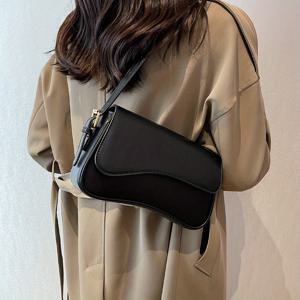 TEMU 골든톤 클라스프가 있는 블랙 합성 가죽 크로스바디 백 - 여성용 스타일리시 숄더 퍼스, 일상용, 아크릴 안감, 단색 디자인, 소형 크로스바디 백
