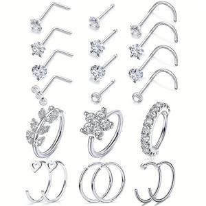 TEMU 21PCS 여성을위한 20G 코 링 스테인레스 스틸 코 피어싱 쥬얼리 후프 코 링 L 모양의 코 스터드