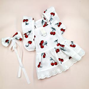 TEMU 1pc 체리 프린트 반려견 드레스, 리본 넥타이 및 퍼플 소매, 통기성 있는 과일 패턴 고양이 및 개 옷, 귀여운 플로럴 여름 옷