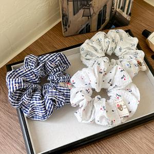 TEMU 3pcs 프랑스 꽃과 대형 헤어 타이 - 여성용 고탄력성 통기성 헤어 밴드, 화이트 & 블루 꽃 패턴이 있는 빈티지 헤어 액세서리, 캐주얼 & 정장 의상에 쉽게 사용할 수 있습니다.