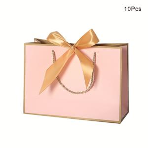 TEMU 10pcs 골든 에지 핑크 배경 선물 가방, 8 * 6 * 2 인치, 리본 핸들, 크래프트 종이, 결혼식, 샤워, 일반 사용, 크리스마스, 추수감사절, 새해, 데이, 유니버설