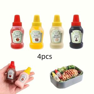 TEMU 4pcs 미니 조미료 짜는 병 - 휴대용, 누출 방지 샐러드 드레싱 & 소스 용기 케첩, 무스탕, 소스 & 더 - 바베큐, 피크닉 & 점심 상자에 완벽 - 필수 주방 용품