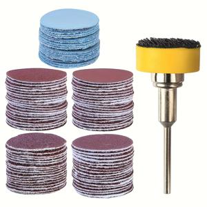 TEMU 100개 1인치 25mm 알루미나 샌딩 패드 키트, 다섯 종류의 메쉬 라운드 펠트 사포 조각 포함 100/180/240/1500/3000, 연결 막대 및 자체 접착 플레이트가 있는 중간 크기 그릿 연마 패드, 드릴 비트 그라인더 회전 도구에 적합