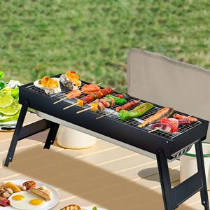 TEMU 휴대용 두꺼운 접이식 숯불 그릴 - 실내 BBQ 스토브, 야외 캠핑, 피크닉, 정원 및 해변 파티에 적합 - 컴팩트 & 가벼움, 조립 및 세척 쉬움, 4종 세트 (화로통 + 숫돌 트레이 + 굽기 그리드 + 카본 플레이트 포함