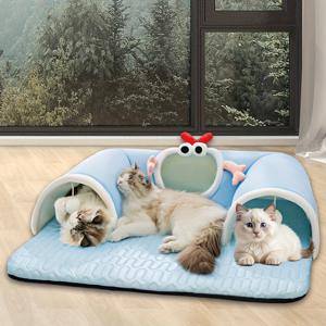 TEMU 3-in-1 고양이 터널 & 플레이 매트 - 아늑한 여름 냉각 침대, 작은 고양이부터 중형 고양이까지(1-8kg)에게 편안한 따뜻한 애완 동물 패드, 설치가 쉬움, 모든 계절, 내구성 있는 폴리에스터, 토끼 & 햄스터에게 이상적, 귀여운 애완 동물 장난감, 고양이 플레이 매트