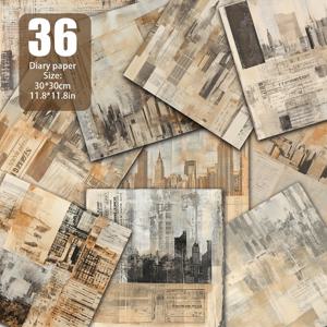 TEMU 36pcs 빈티지 1920년 수표 및 도시 실루엣 - 겹쳐진 추상 도시 풍경, 부드러운 토양 톤, 낡은 글꼴과 낡은 모서리, 향수를 가득 채운, 11.8x11.8 인치, DIY 공예, 인사 카드, 일기 쓰기, 선물 포장, 장식용 종이, 스크랩북 및 카드 제작 용품에 완벽합니다.