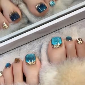 TEMU 천진 해파리 파란색 고양이 눈 접착제 + 젤리 접착제 + 모래 스트립 + 청소 패드 + 네일 제거 스틱 포함 여름 미백 발톱 패치