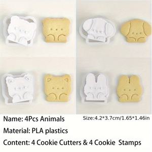TEMU 4개/세트 부활절 토끼 만화 귀여운 고양이 강아지 쿠키 커터 몰드 곰토끼 스탬프 3D PLA 아이싱 쿠키 주방 용품, 학교로 돌아가는 준비