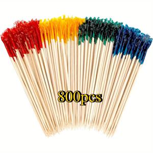TEMU 600/800개 대나무 프릴 이쑤시개 - 4인치 컬러풀한 프릴 끝 장식, 파티용 차크루테리 & 스틱, 과일 꼬치, 샌드위치 , 이벤트 플래너를 위한 세련된 서빙용품