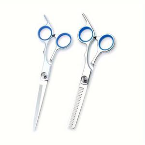 TEMU 2pcs 홈 헤어 커팅 가위 세트, 헤어 스타일링을 위한 평평한 이빨 얇은 가위, 양손 사용 가능, 알코올 없음, 일반 및 편안한 텍스처 헤어 타입, 헤어 커팅 도구 | 세련된 금속 마감 | 내구성 있는 금속 구조, 헤어 커팅 도구