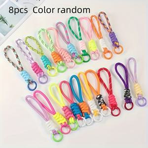 TEMU 8pcs 컬러풀한 브레이드 나일론 레인드와 리무브블 안티-LOSS 코드 - 경량 내구성 폴리에스터 - 물병, 템포스, 헤드폰 케이스, 폰 차밍에 이상적 - 다용도 짧은 태슬, 키체인, 가방 액세서리