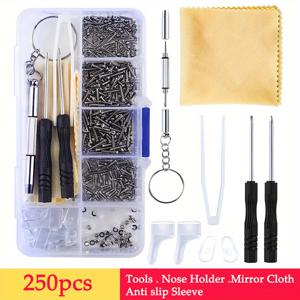 TEMU 안경 수리 키트 250-500개, 플랜지 세트 나사, 일방향 드라이브, 안경, 안경, 보석, 시계 수리용 F 등급 금속 - 실리콘 코 패드 및 드라이버 도구 포함|안경코받침