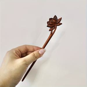 TEMU 연꽃 나무 앤틱 헤어핀, 전통 중국산대나무 액세서리 여성 선물용 - 1개