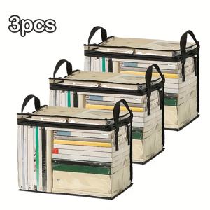 TEMU 3개 세트 PVC 투명 보관함 - 튼튼한 손잡이와 지퍼 디자인, 접을 수 있는 정리용 가방, 인형·책·옷·전자제품 등에 적합, 침대 밑 보관