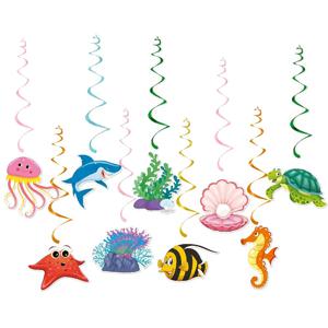 TEMU 9pcs 바다를 테마로 한 DIY 파티 스와일 장식 - 생일 축하를 위한 아름다운 해양 생물 절단, , 돌고래, 거북이 등 포함, 실내 축제를 위한 종이 공예 용품, 바다를 테마로 한 장식