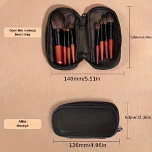 TEMU 미니 메이크업 브러쉬 세트 휴대용 풀세트, 초보자 여행용, 모발 폭 0.06mm 정교 선별, 실크처럼 부드럽고 광택 있는 헤어 브리스틀, 가방 포함 (블랙)