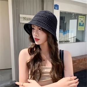 TEMU 2025 신상 여름용 통풍형 낚시모자, 여성용 얇은 썬햇, 패션 바스켓 모자, 통통 버킷햇|벙거지모자|여름모자