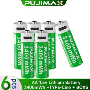 TEMU PUJIMAX 1.5V AA 3400mAh 리튬이온 충전지 - 고속 충전, 안정적인 전압, 리모컨, 공구, 무선 마우스, 도어락, 손전등 등에 이상적 | 보관 케이스 포함, 야외 가스 스토브, 알람 시계 및 팬용 파워 소스 | 컴팩트 배터리 | 안전한 배터리 수납함 | Type-C 케이블로 충전|시계|후레쉬