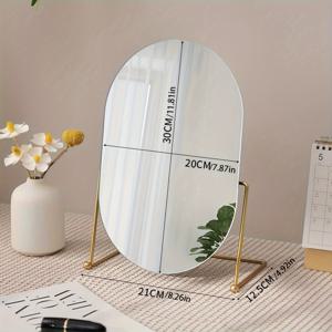TEMU 1pc 타원형 화장대 화장 거울, 침실 용 철 캐스트 Frameless 탁상 거울, 회전식 욕실 거울, 현대 가정 장식|화장대