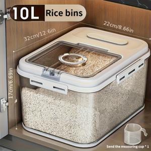 TEMU 1pc 에어타이트 식품 보관 용기, 측정 컵 포함 - 주방, 애완 동물 식품, 건조 식품, 설탕, 쌀, 밀가루, 고양이 식품용 재사용 가능한 사각형 곡물 분배기 - 손세척만, 대용량 밀폐 식품 보관 바구니, 애완 동물 식품 보관 용기|트라이탄밀폐용기