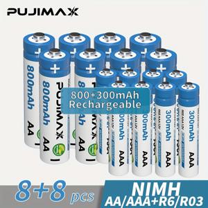 TEMU PUJIMAX 니켈 수소 충전식 1.2V AA / 1.2V AAA 충전식 배터리 세트 - 1.2VAA & AAA, 원격 제어, 알람 시계, 손전등 등에 적합한 내구성이 뛰어난 니켈 수소 배터리|시계|보조배터리|후레쉬